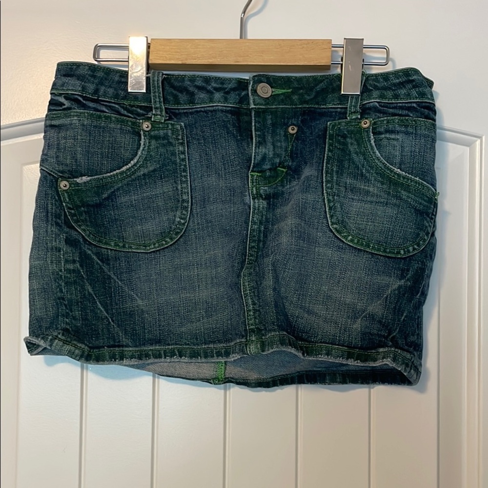 Seven7 Premium Denim Skirt with Green Stitching